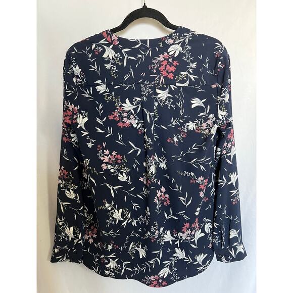 Hilary Radley Floral High-Low Blouse, Navy Blue, Small, V Neck, Lightweight - Picture 10 of 10